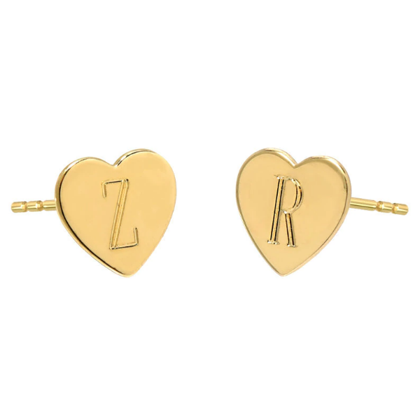 10K/14K Gold Personalized Engraved Hearts Stud Earrings