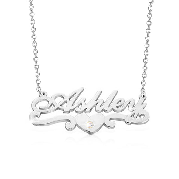 925 Sterling Silver Personalized Heart Diamond  Name Necklace Adjustable 16”-20”
