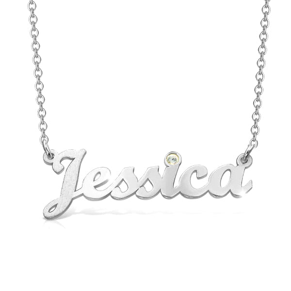 925 Sterling Silver Personalized Birthstone Cursive Name Necklace Adjustable 18”-20”