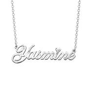 Yasmine - Collar con nombre de corazón en cursiva clásico personalizado de plata de ley 925 ajustable de 16 a 20 pulgadas