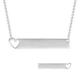 14K Gold Personalized Heart Engravable Bar Necklace Adjustable 16”-20”-White Gold/Yellow Gold/Rose Gold