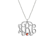 925 Sterling Silver Personalized Monogram Necklace with Crystal Adjustable 16”-20”