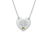 925 Sterling Silver Personalized Engraved Monogram Heart Necklace with Birthstone Adjustable 16”-20”