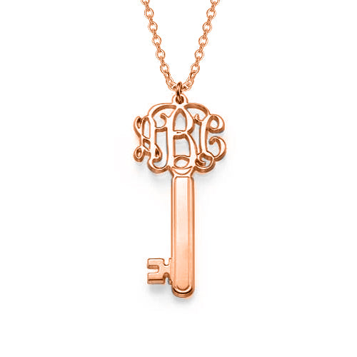 Copper/925 Sterling Silver Personalized Key Monogram Necklace Adjustable 16”-20”