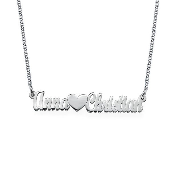 925 Sterling Silver Personalized Double Name With Heart Necklaces Adjustable Chain 16”-20”