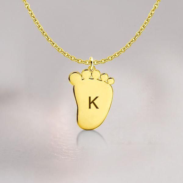 ENGRAVED BABY FEET NECKLACE 14K GOLD PLATED SILVER