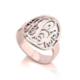 Copper/925 Sterling Silver Personalized Cutout Framed Monogram Ring