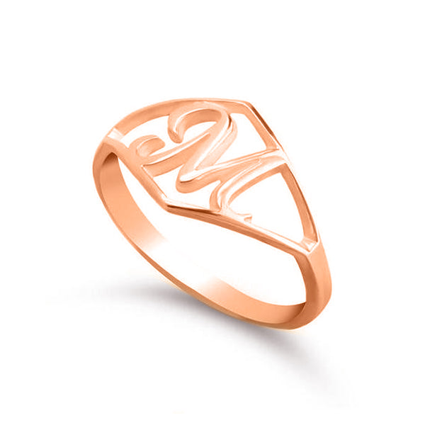 Copper/925 Sterling Silver Personalized Script Initial Ring