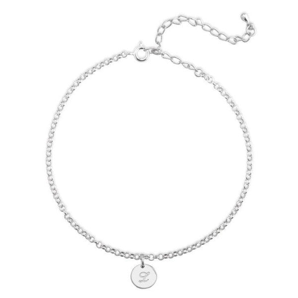925 Sterling Silver Personalized Initial Anklet Adjustable 8.5”-10”