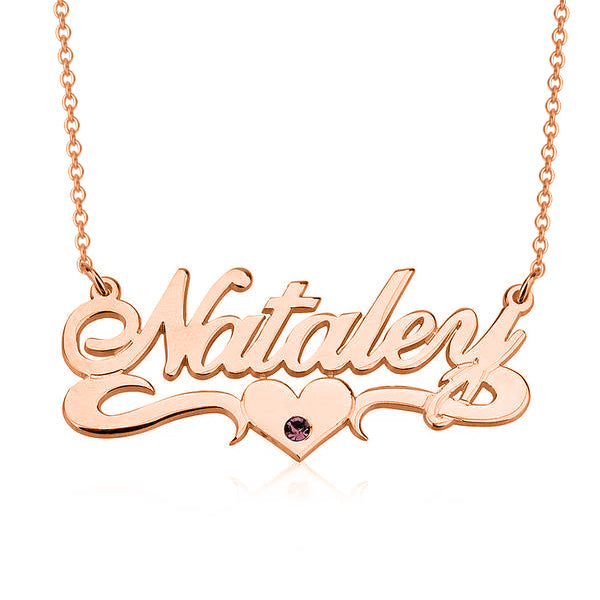 Nataler - 925 Sterling Silver Personalized Crystal Name Necklace With Underline Hearts Adjustable Chain 18”-20”