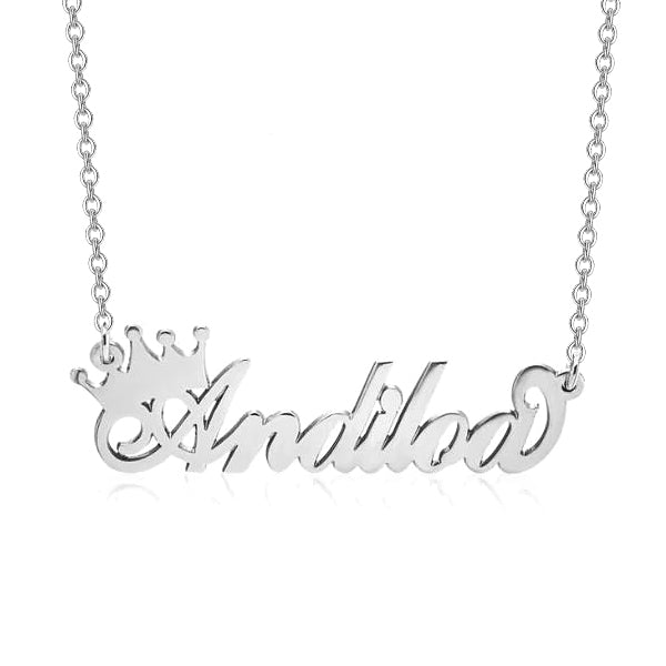 Andiloa - 925 Sterling Silver Personalized Queen Crown Name Necklace Adjustable Chain 18”-20"