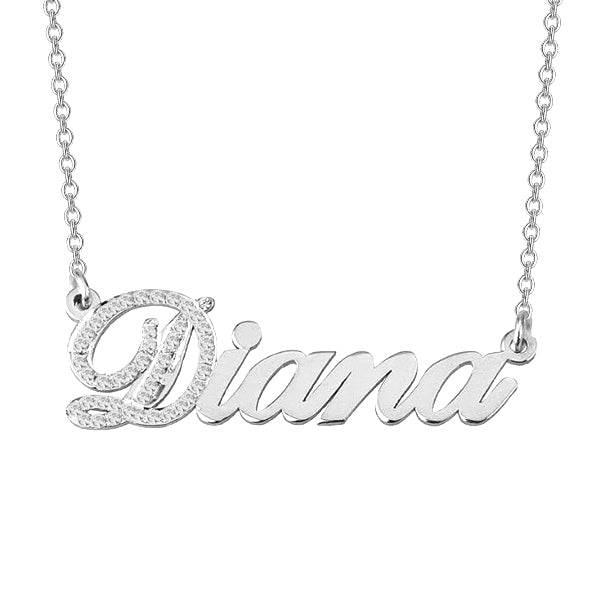Cubic Zirconia Initial Name Necklace 925 Sterling Silver
