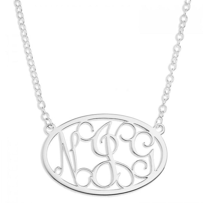 Oval 925 Sterling Silver Personalized Monogram Necklace Adjustable 16”-20”