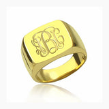 Copper/925 Sterling Silver Personalized Square Engraved Monogram Ring