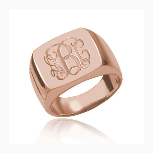 Copper/925 Sterling Silver Personalized Square Engraved Monogram Ring