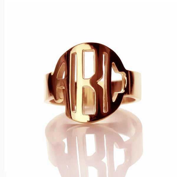 Copper/925 Sterling Silver Personalized Block Initials Monogram Ring