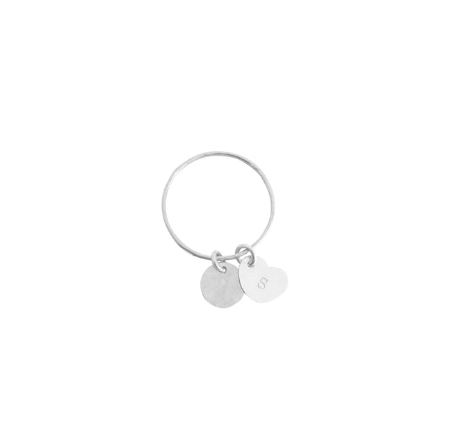 925 Sterling Silver Personalized Fine Ring with Heart and Disc Charms