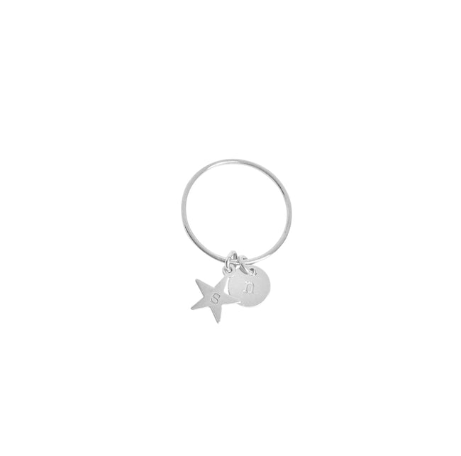 925 Sterling Silver Personalized Fine Ring with Star and Disc Charm