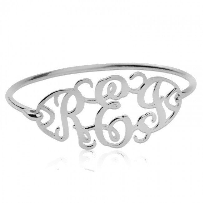 925 Sterling Silver Personalized Cut Out Bangle with Monogram