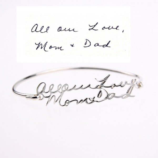 925 Sterling Silver Personalized Two Name Handwriting Bangle