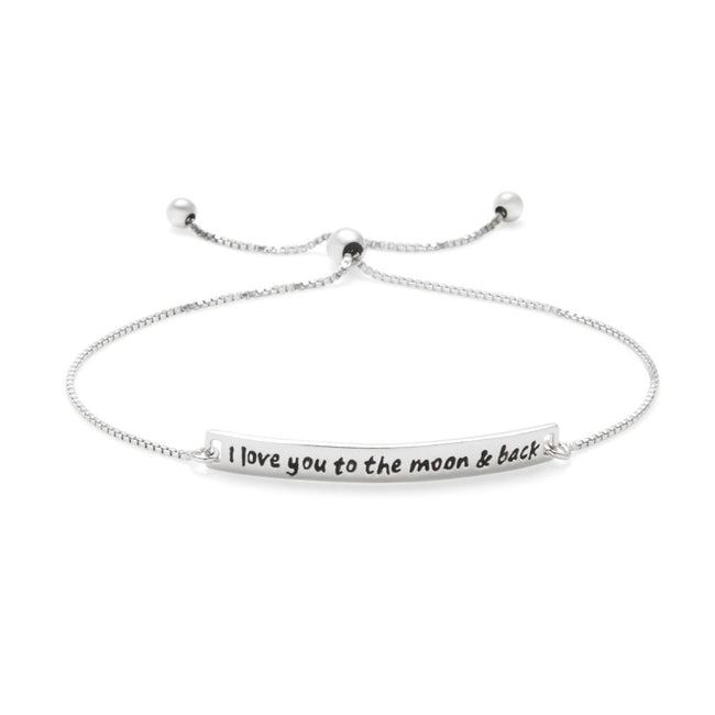 925 Sterling Silver Personalized I Love You To The Moon and Back Bolo Bracelet Length Adjustable 6”-7.5”