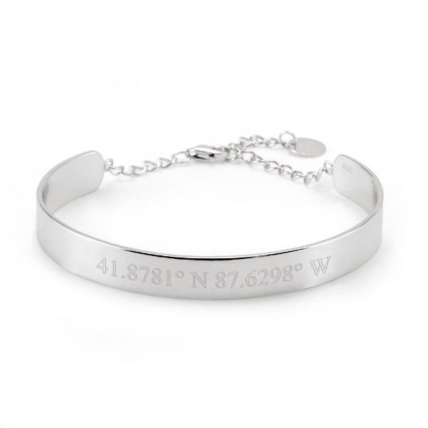 925 Sterling Silver Personalized Coordinate Adjustable Cuff Bracelet