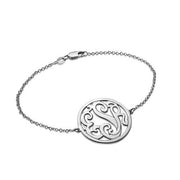 925 Sterling Silver Personalized  Circle Monogram Bracelet Length Adjustable 6”-7.5”