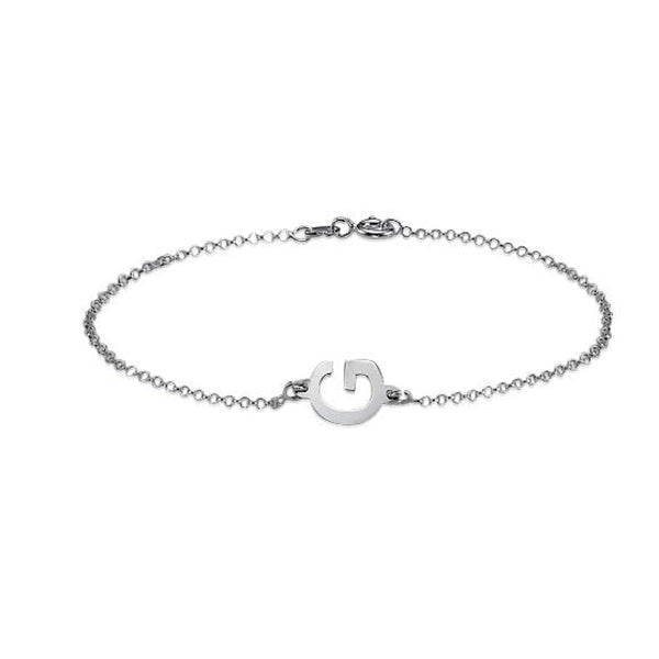 925 Sterling Silver Personalized  Sideways Initial Bracelet Length Adjustable 6”-7.5”