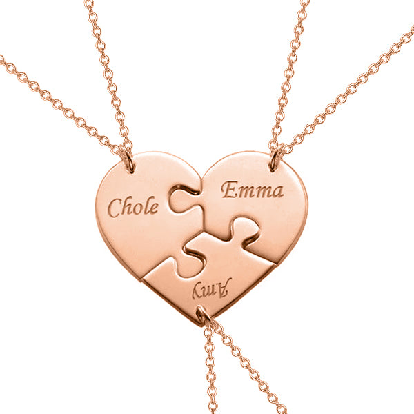 Copper/925 Sterling Silver Personalized 3 Pieces Puzzle Engraved Necklace For a Heart Adjustable 16”-20”