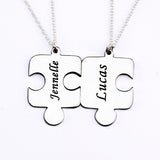 Copper/925 Sterling Silver Personalized 2 Pieces Puzzle Engraved Necklace Adjustable 16”-20