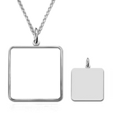 925 Sterling Silver Personalized Square Color Engraved Photo Necklace Adjustable 16”-20”