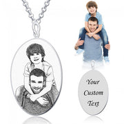 925 Sterling Silver  Personalized Oval Engraved Photo Necklace Adjustable 16”-20”