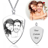 925 Sterling Silver  Personalized Shield Engraved Photo Necklace Adjustable 16”-20”