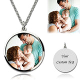 925 Sterling Silver Personalized Circle Color Photo Engraved Necklace Adjustable 16”-20”