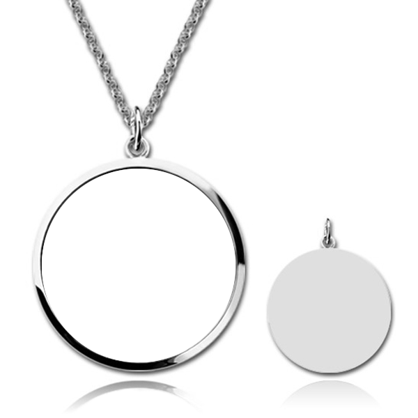 925 Sterling Silver Personalized Circle Color Photo Engraved Necklace Adjustable 16”-20”