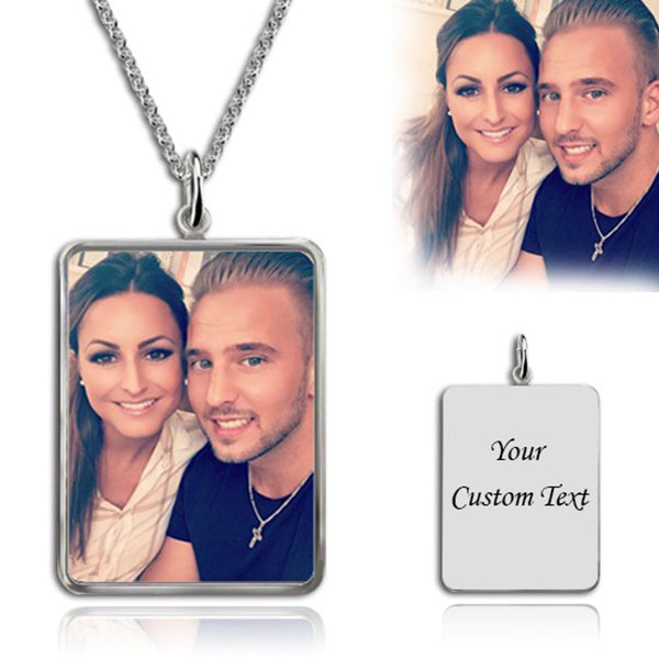 925 Sterling Silver Personalized Rectangle Engraved Photography Necklace Adjustable 16”-20”