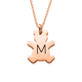 925 Sterling Silver Personalized Teddy Bear Necklace with Initial Adjustable 16”-20”