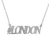 925 Sterling Silver Personalized Hashtag LONDON Necklace Adjustable 16”-20”