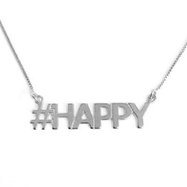 925 Sterling Silver Personalized Hashtag HAPPY Necklace Adjustable 16”-20”