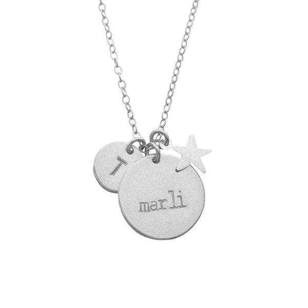 925 Sterling Silver Personalized Double Disc and Star Charm Necklace Adjustable 16”-20”