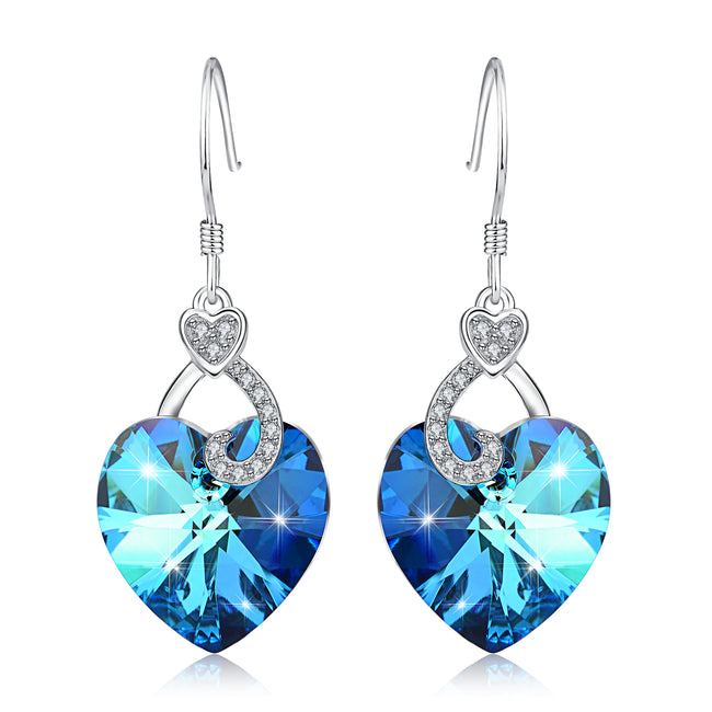 925 Sterling Silver Jewelry Monkey Love Heart Crystals Drop Earrings