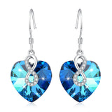 925 Sterling Silver Infinity Blue Ocean Heart Crystals Drop Earrings