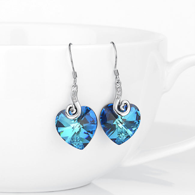925 Sterling Silver Charm Love Heart Jewelry Drop Earrings for Women
