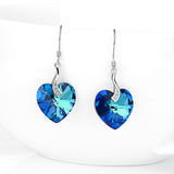 925 Sterling Silver Love Heart Crystals Drop Earrings