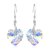 925 Sterling Silver Charm Love Heart Crystal Drop Earrings