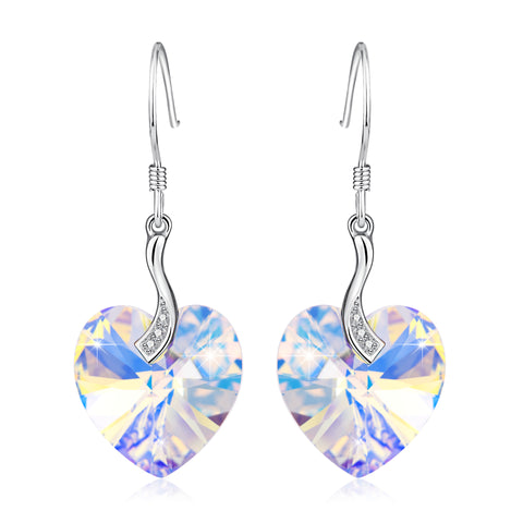 925 Sterling Silver Charm Love Heart Crystal Drop Earrings