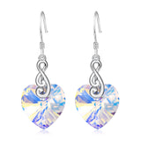 925 Sterling Silver Musical Note Ocean Heart Crystal Drop Earrings