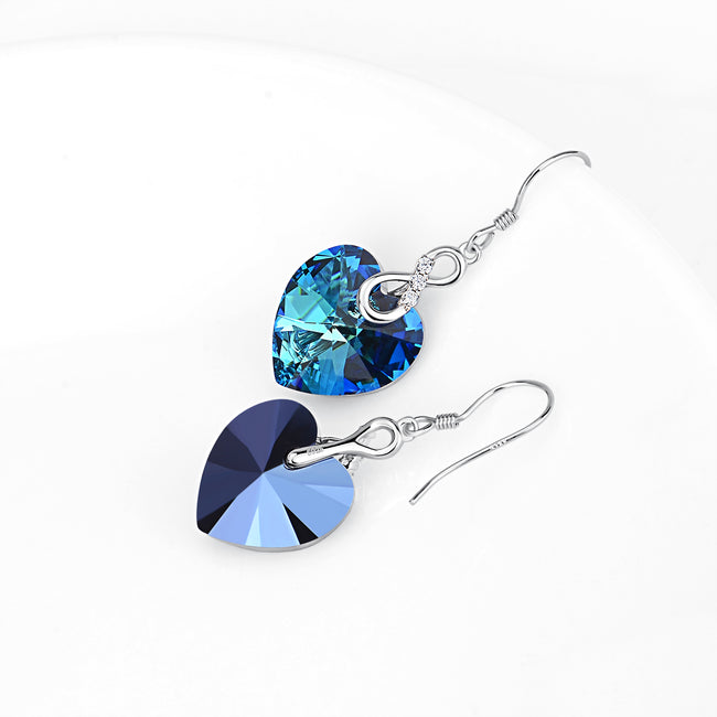 925 Sterling Silver Jewelry Infinity Blue Love Heart Drop Earrings