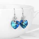 925 Sterling Silver Good Luck Love Heart Crystals Drop Earrings