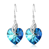 Blue Love Heart -925 Sterling Silver Drop Earrings With Crystals